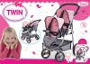 Коляска для двух кукол Twin Tandem, серо-розовая